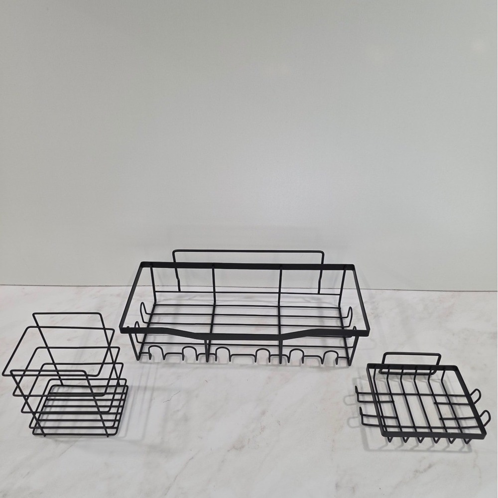 Modern Industrial Shower Caddy Set 3 Piece Adhesive Metal Unbranded Black